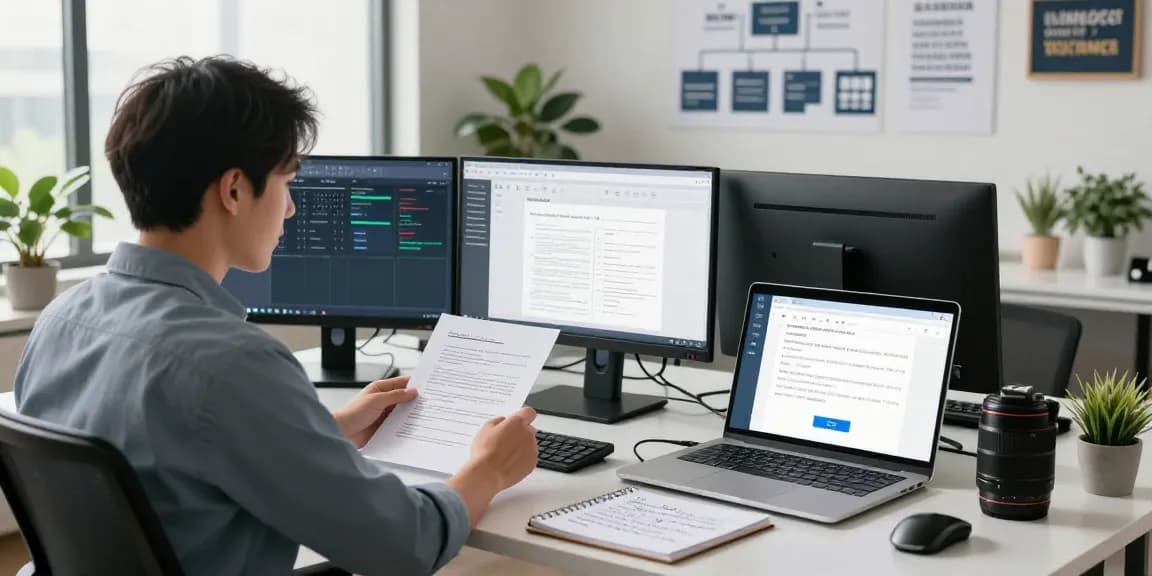 Document fraud detection tools being analyzed in a modern office environment.