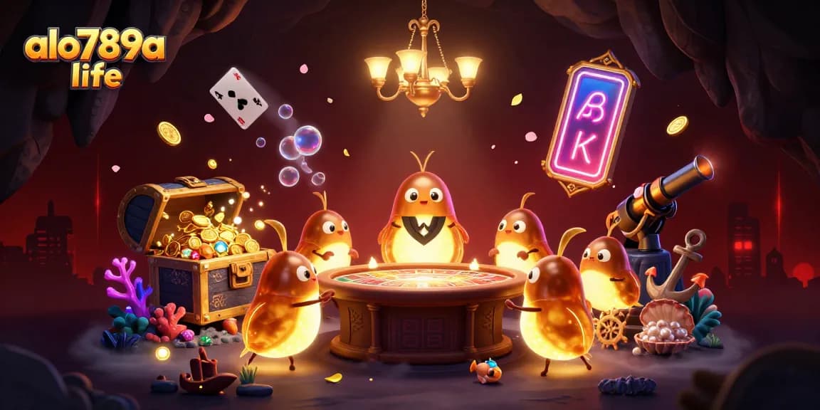 A vibrant, dynamic scene at alo789a life casino with glowworms illuminating a fun casino cave setting.