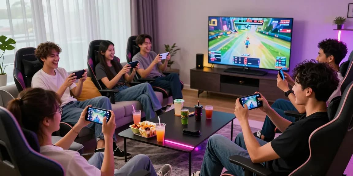 Exciting rokok88 login gaming session with friends in a cozy living room.