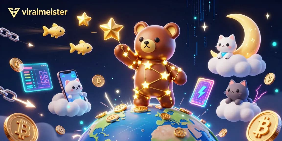 Experience viralmeister's vibrant casino landscape with a constellation-themed bear collecting coins.