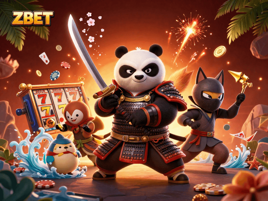 Experience winning gameplay at ZBET with vibrant samurai panda and casino elements