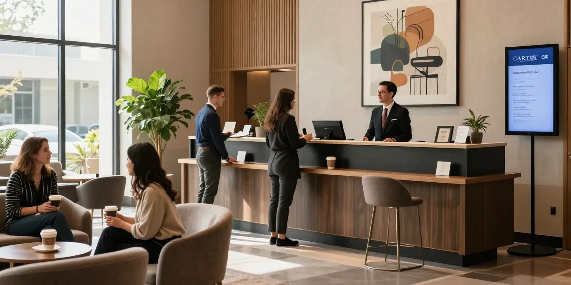 Experience luxury at the rokok88 Carter Hotel's welcoming lobby with modern amenities.