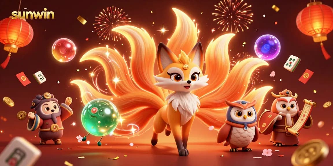 Experience sunwin's thrilling gameplay with vibrant characters and casino elements in a magical scene.