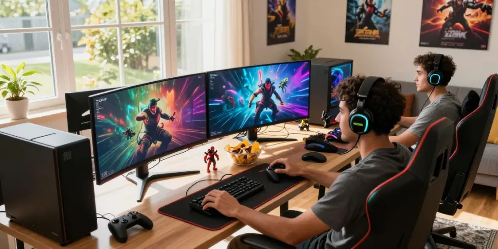 Exciting gaming experience showcasing rokok88 link alternatif with friends in a vibrant living room.