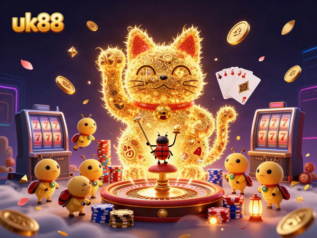 Experience thrilling gameplay at uk88 with golden firefly-themed illustrations and casino glamour.