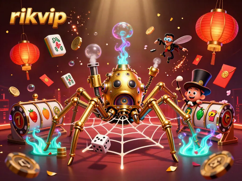 Experience thrilling rikvip gameplay with this vibrant 3D casino illustration featuring dynamic game elements.