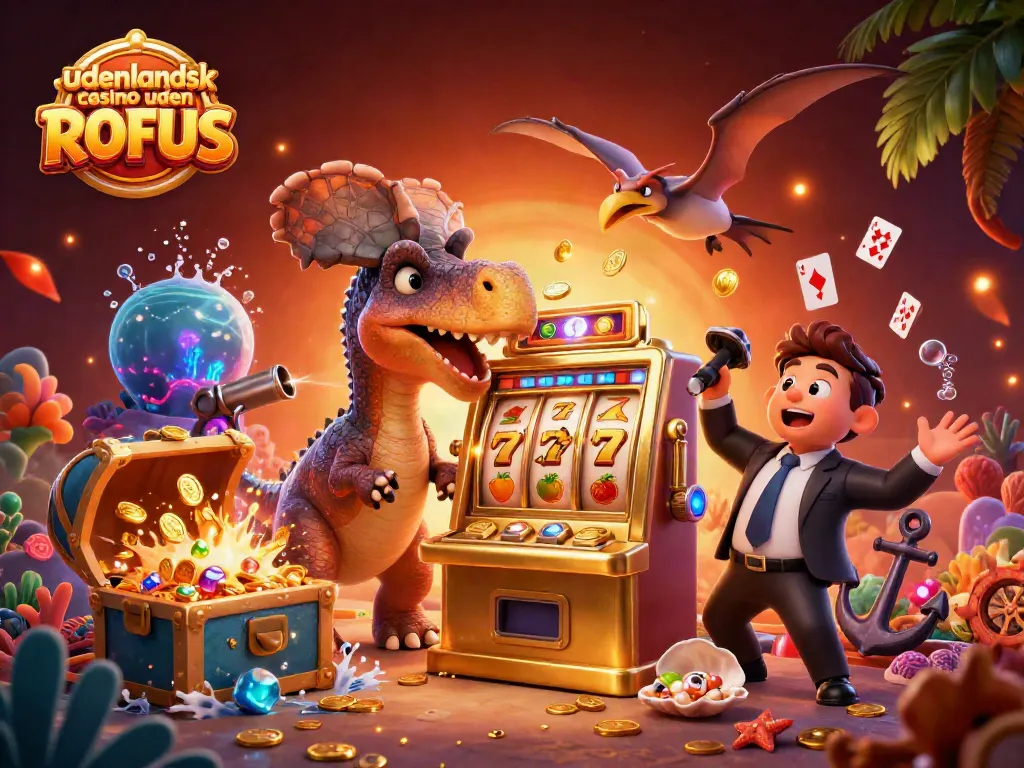 Engage with udenlandsk casino uden ROFUS as a pachycephalosaurus wins slots while cash rains down.