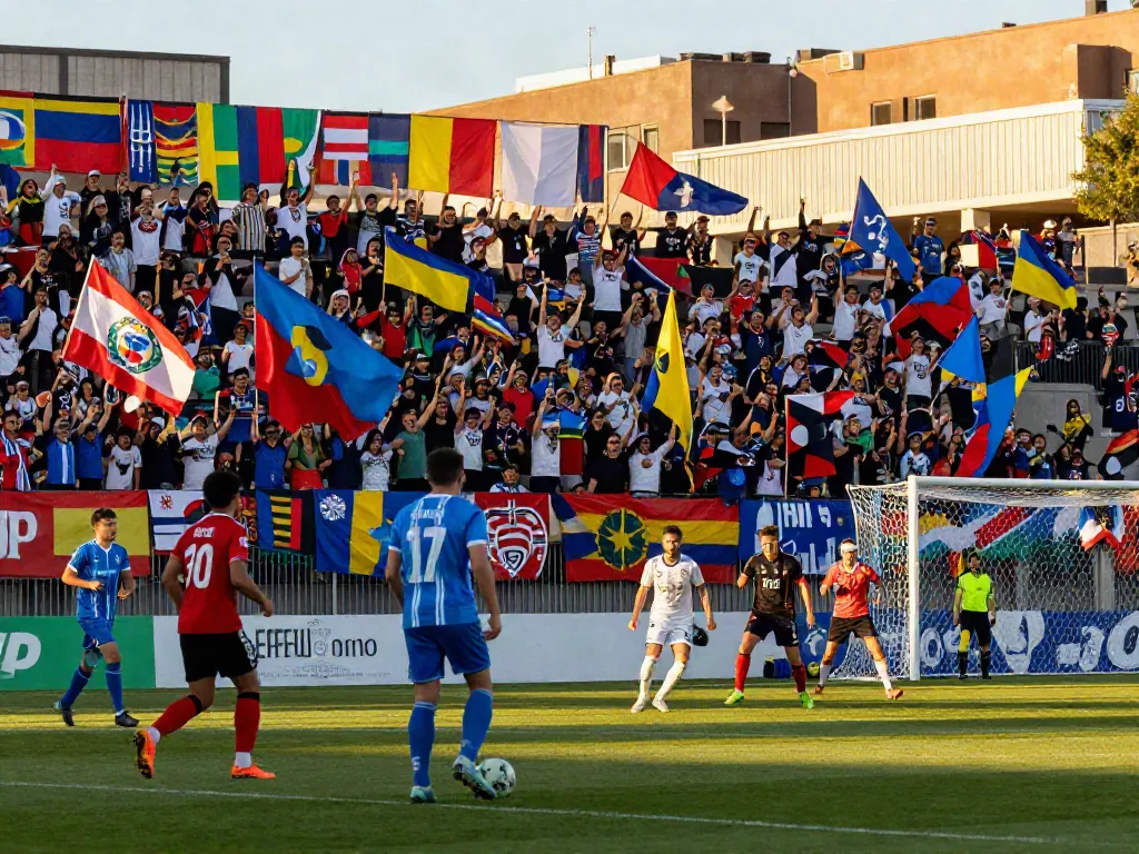 Exciting soccer match atmosphere at the stadium with fans cheering for gà vàng tv.