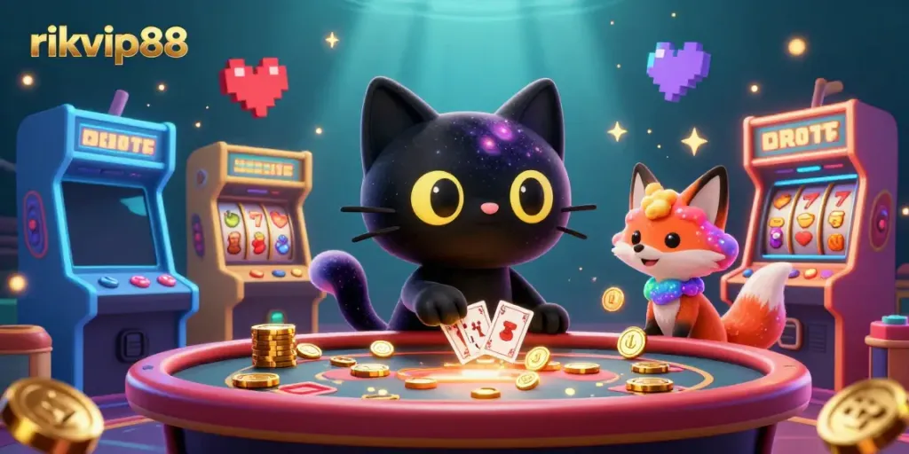Experience exciting gameplay with rikvip88 featuring a black hole cat and cosmic casino elements.