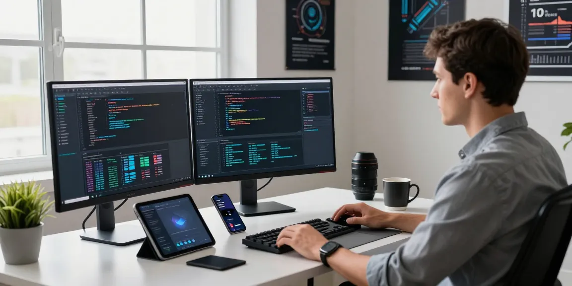 Workspace view of a developer using the WPS Official Website for programming and productivity, showcasing modern technology.