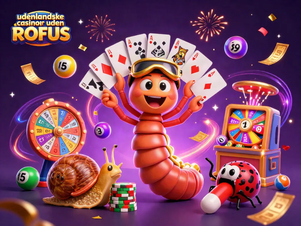 Engage with udenlandske casinoer uden ROFUS in a vibrant 3D illustrated scene filled with celebration and excitement.