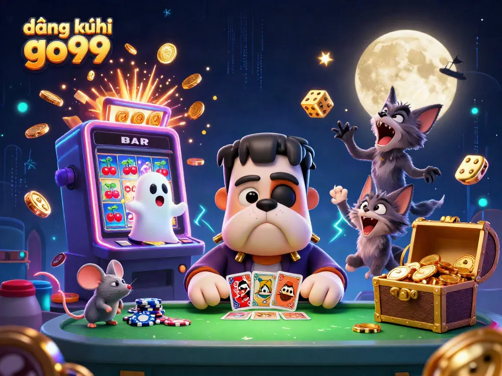 Engage in thrilling casino action and register at go99 with this vibrant scene of 3D characters and games.