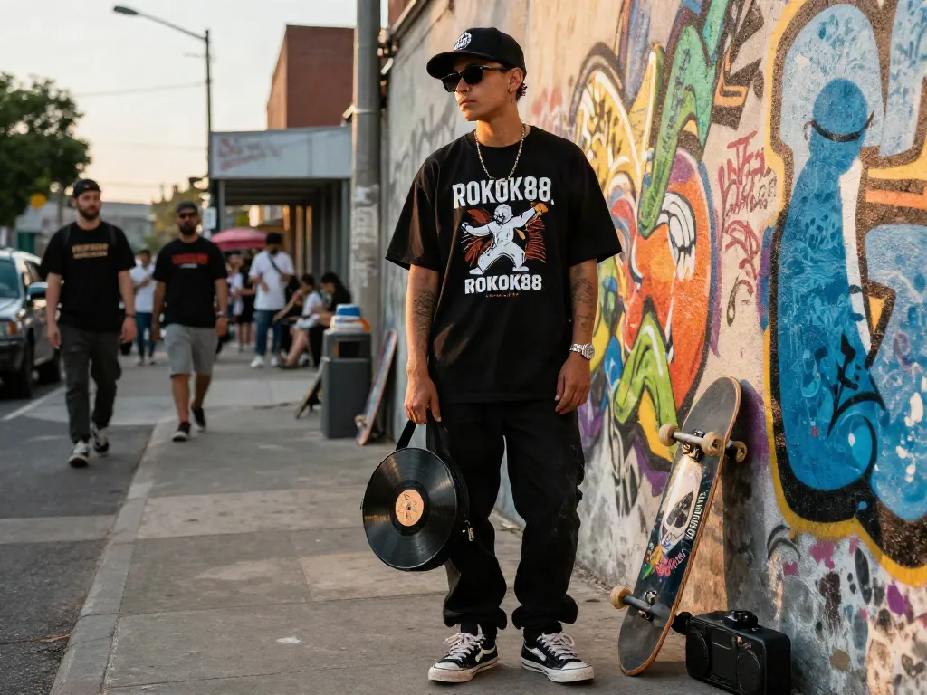 Discover trendy streetwear with rokok88 merchandise, featuring vibrant urban fashion elements and accessories.