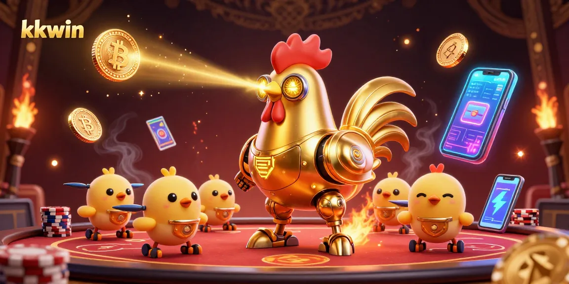 Engage with kkwin's vibrant poker scene filled with futuristic visuals and crypto elements.