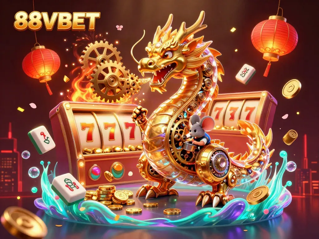 Engage with the thrilling world of 88VBET featuring a golden dragon and vibrant gaming symbols.