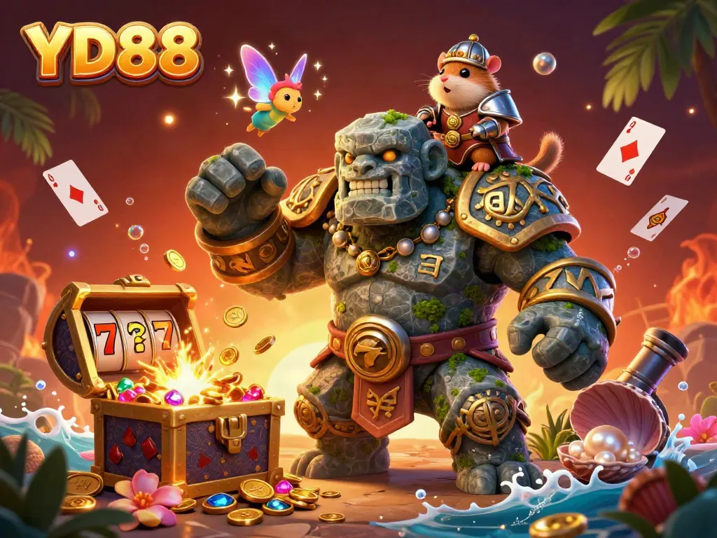 Experience engaging gameplay at YD88 with exciting characters amidst a treasure-filled casino scene.