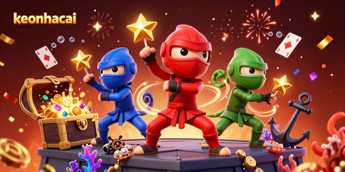Engage in thrilling action with keonhacai as chameleon ninjas showcase synchronized martial arts in a vibrant casino setting.