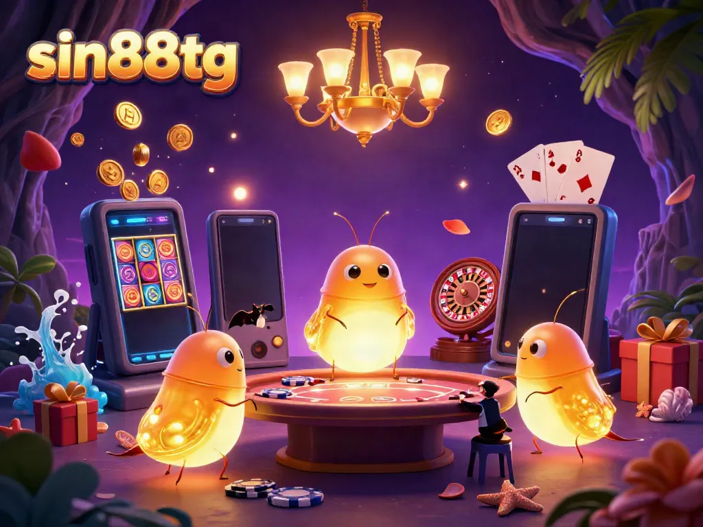 Experience exciting gaming at sin88tg with vibrant casino elements and glowing characters illuminating the scene.
