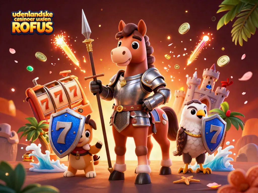 Engaging scene of udenlandske casinoer uden ROFUS showcasing a knight, puppy, and falcon with gambling elements.