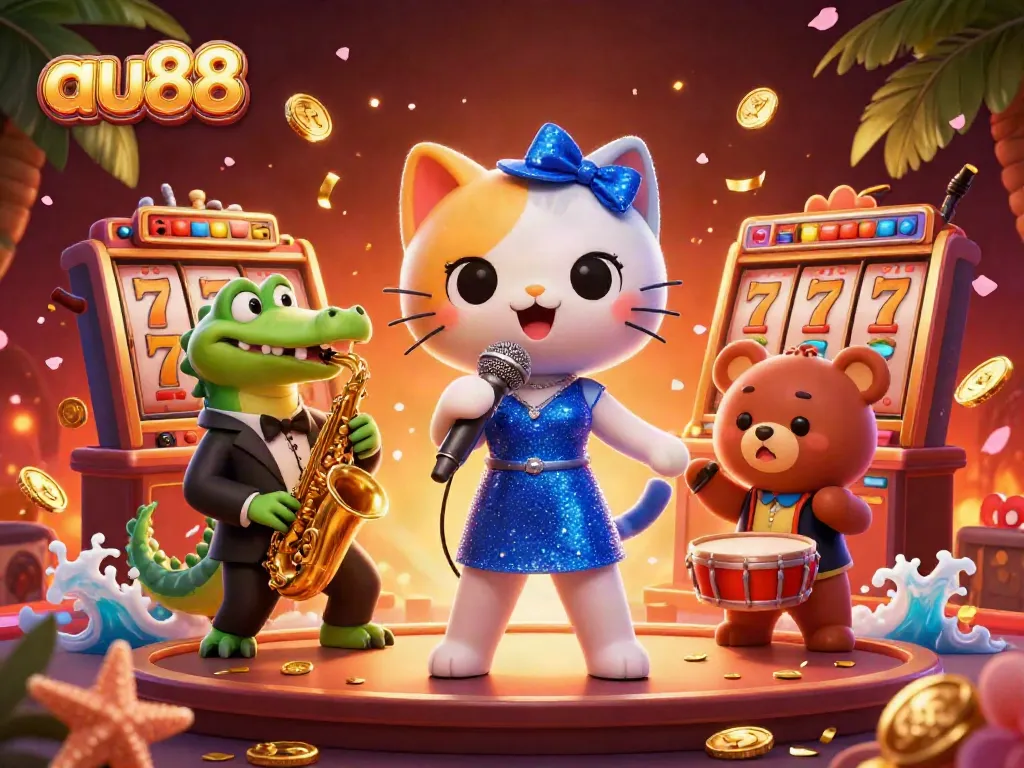 Experience thrilling wins with au88's vibrant 3D casino illustration featuring dynamic characters and exciting game elements.