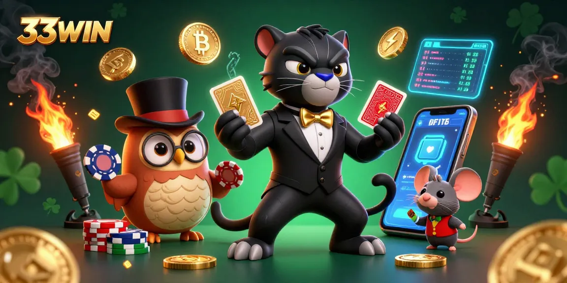 Spin and win with 33WIN in this vibrant casino scene featuring stylish characters and crypto elements.