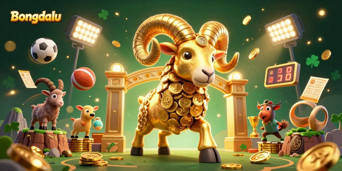 Bongdalu showcases dynamic sports betting excitement with a golden ram charging at a golden gate.