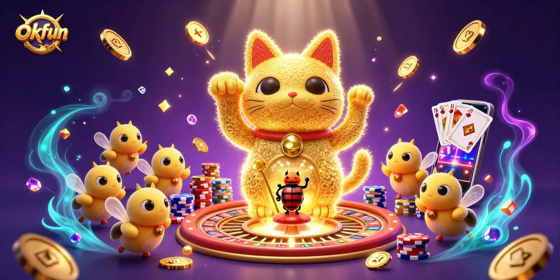 Experience the thrill of okfun as golden fireflies and lucky symbols come alive in a vibrant casino scene.