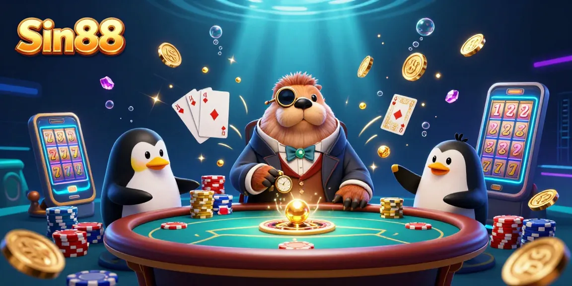 Experience thrilling gameplay with Sin88's underwater poker featuring a walrus, penguin dealer, and pufferfish bluffing.