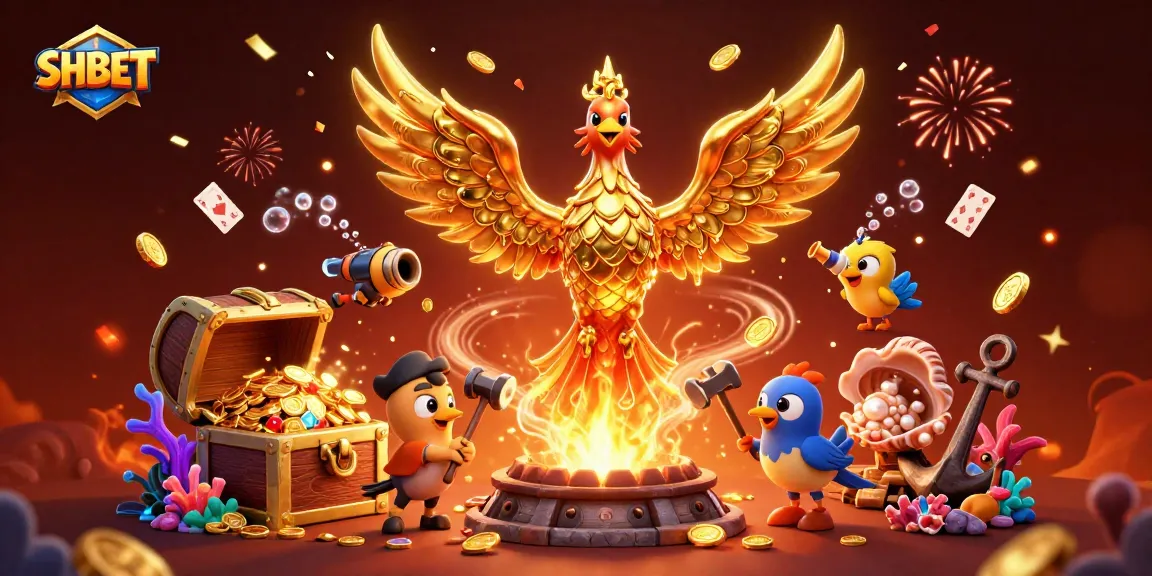 Experience thrilling gaming at SHBET with a molten gold phoenix amidst exciting underwater treasures