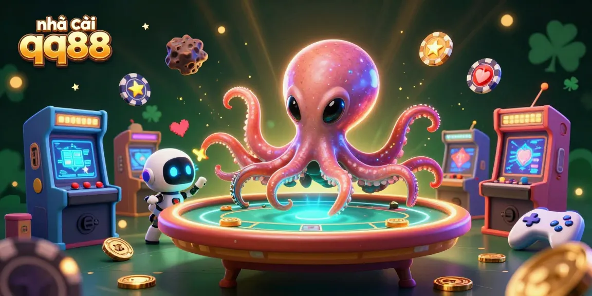 Engage with the nhà cái qq88 immersive gaming experience featuring a vibrant alien octopus and dynamic poker action.