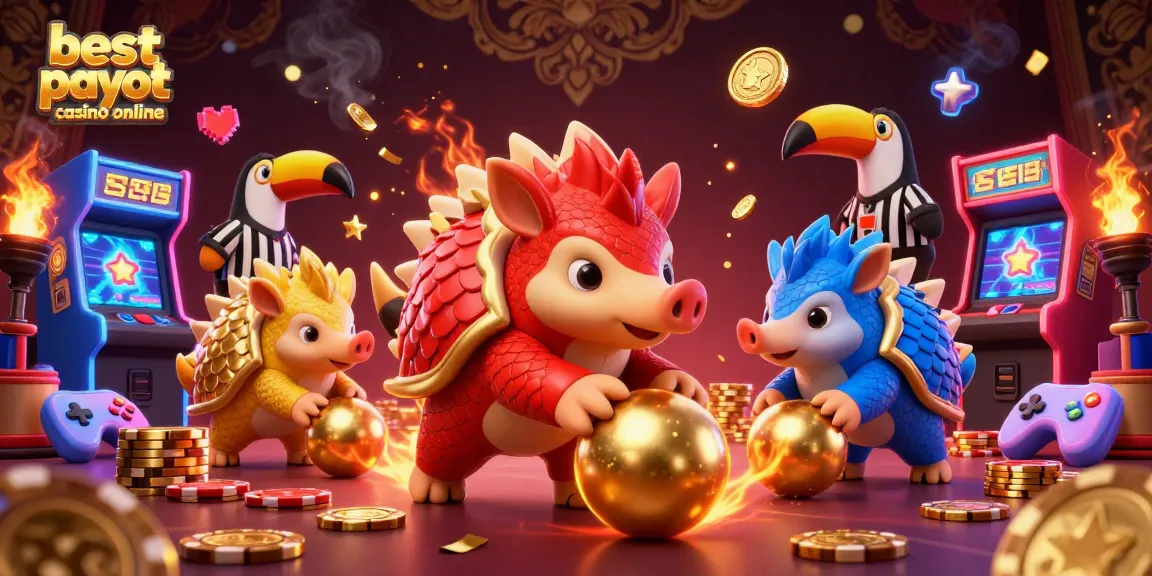 Experience thrilling action at the best payout casino online with rival pangolins rolling through golden poker chips.