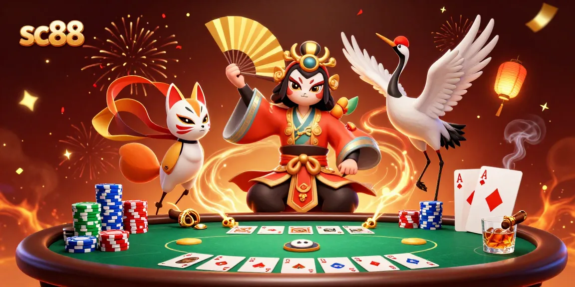 Experience sc88 gaming excitement with a dynamic poker scene featuring colorful chips and characters.