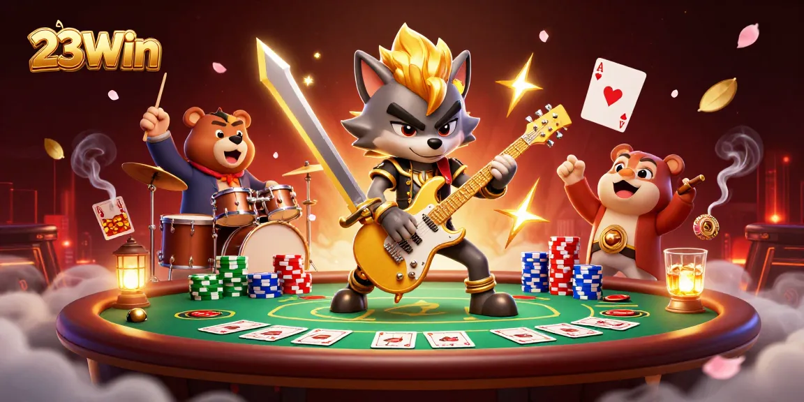 Experience 23Win's exciting casino atmosphere with vibrant characters and gaming elements.