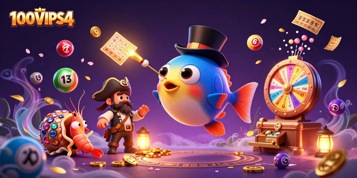 Engage in exciting gameplay with 100VIPS4's underwater casino adventure featuring vibrant characters and lottery elements.
