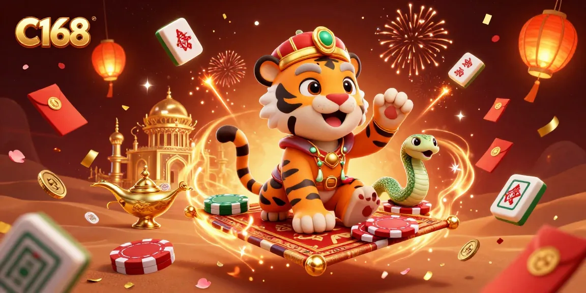 Experience thrilling gameplay at C168 with an enchanting illustration of a casino paradise featuring lively characters and game elements.